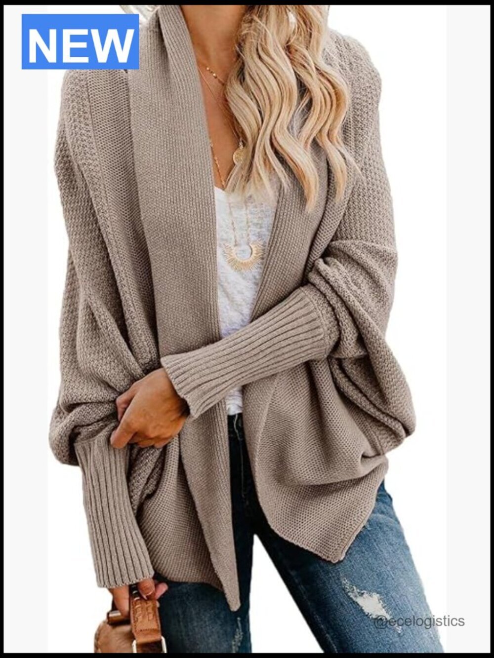 Womens Oversized Chunky Knit Kimono Cardigan Sweater Batwing Sleeve Open Front